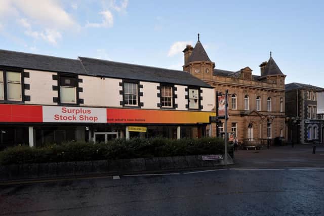 The old Poundstretcher in Galashiels and the Channel Street post office next door, soon to house the Great Tapestry of Scotland.