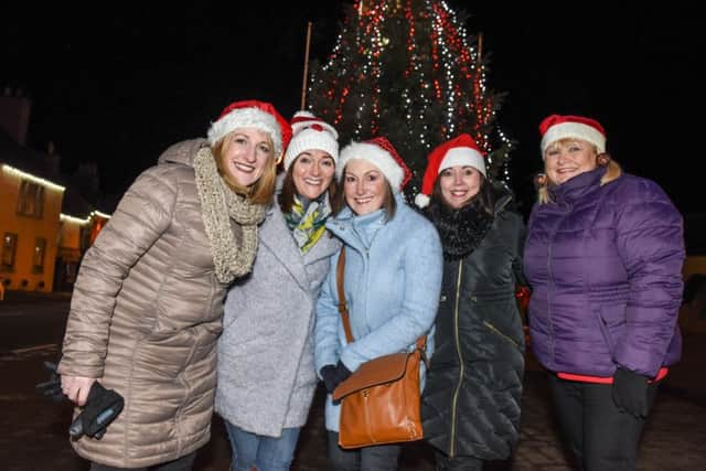 At Lauder's Christmas lights switch-on are Karen Miller, Wendy Robb, Laura Halliday, Kim McCabe and Denise Elliott.