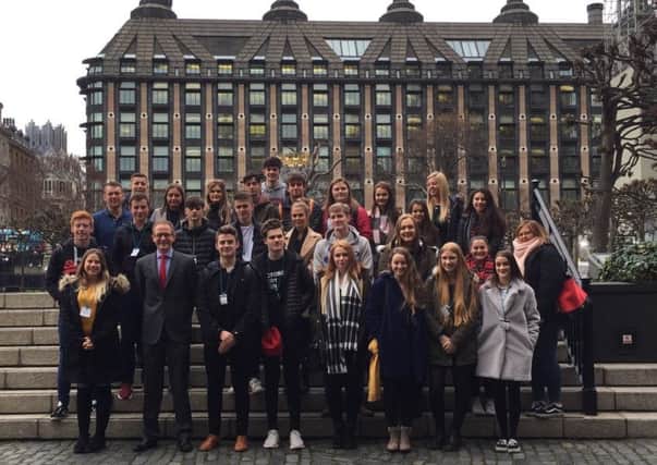 Students from Galashiels Academy paid a visit to Westminster to learn more about how the UK Parliament works. They are pictured outside Portculis House.