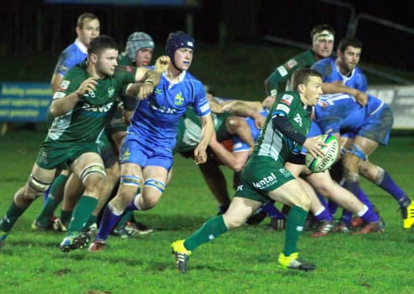 Action form last year's Skelly Cup encounter, which Hawick won 31-29 (picture by Bill McBurnie)