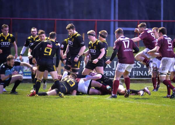 One unconverted try apiece last year meant the Waverley Cup match finished level at 5-5. Gala, as holders, kept hold of the trophy (picture by Alwyn Johnston)
