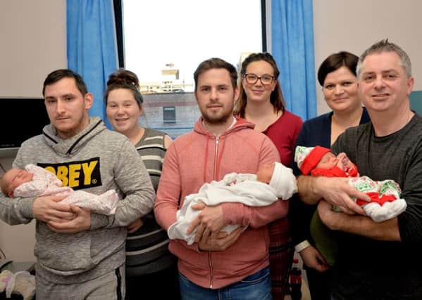 From left: Denny Thomson and Tammy Maxwell of Walkerburn with daughter Ruby; Eilidh Crawford and Jamie MacFadyen of Pathhead and their daughter Millie; and Antra Rollande and Gary Cooper of Hawick, with their son Lewis.