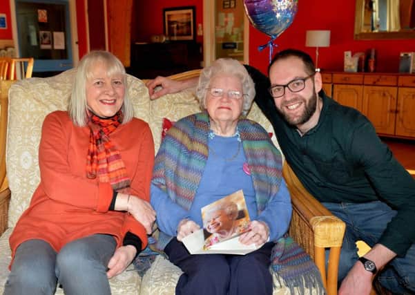 Betty Stafford, who was 100 on Monday, with her daughter Marlene and grandson Gavin.
