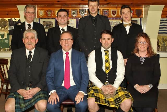 Top table guests: Donald Swanson, Russell Mackay, Scott Marjoribanks, Struan Hutchison; (front) Nigel Brown, Don Ledingham, Bryn Thom, Lesley Marr.