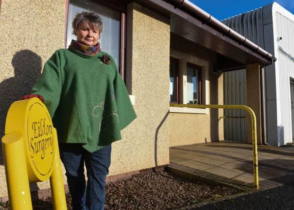 Newtown St Boswells Health Centre in fear of closure. Elaine Thornton-Nicol of SNP outside the Health Centre.