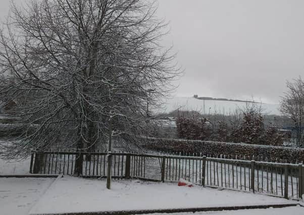 Snow in Selkirk, looking north from Ettrick Riverside, this morning.