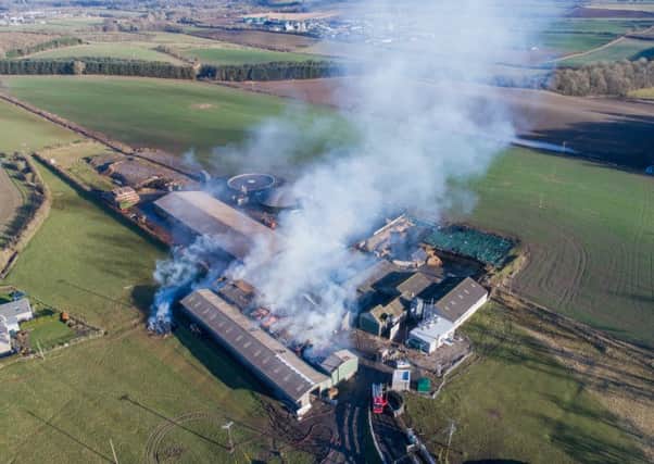 Hay bales ablaze today at Camieston Farm, near St Boswells. Photo: Borders Aerial Photography.