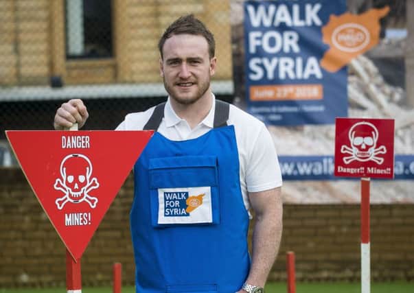 Stuart Hogg helping to launch the Halo Trusts Walk for Syria.