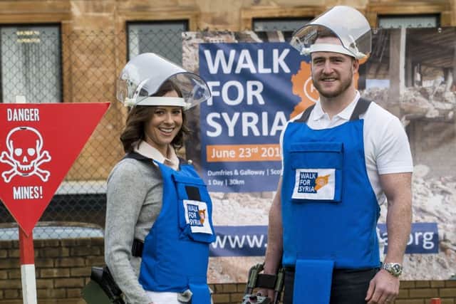Stuart Hogg and Camilla Thurlow launching the Halo Trusts Walk for Syria.