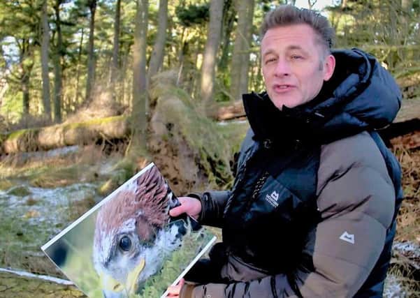 Chris Packham with a picture of Borders-hatched golden eagle Fred, now missing and believed to be dead.