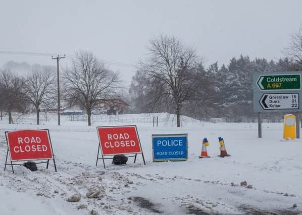 The A697 road closed due to snow at Carfraemill today.