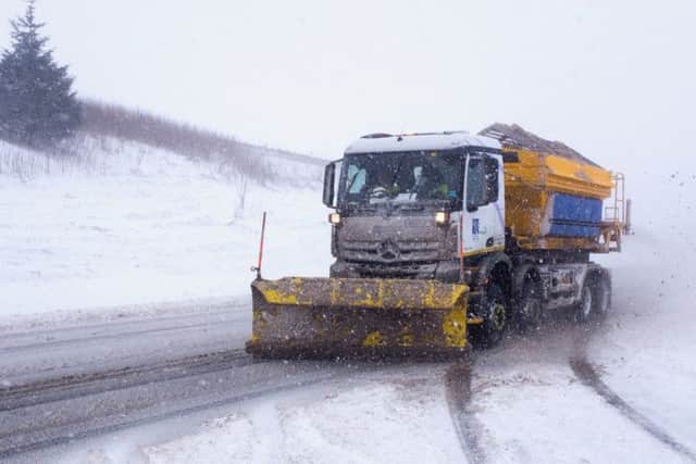 A snowplough trying to keep the A68 clear north of Oxton today.