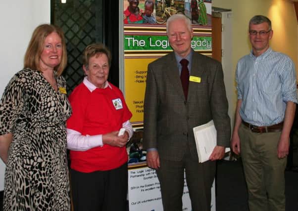 NHS Borders Chief Executive, Jane Davidson, Dr Dorothy Logie and Chairman John Raine with The Logie Legacy Chair Dr Brian Magowan