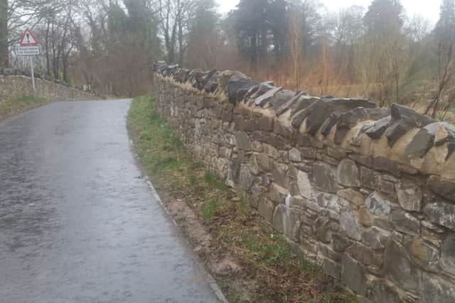 This decorative wall at the bottom of Corbylinn Road is flaking away, just over one year after the Selkirk Flood Protection Scheme was officially opened.