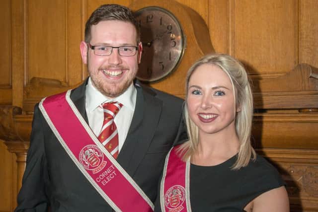 Cornet elect Gregor McGrath and cornet elect's lass Loryn Paterson before being announced to the public.