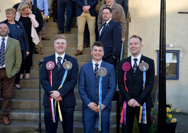 2018 Lauder Cornet Chris Rogerson is unveiled to the town and carried shoulder high by his right and left-hand men Hagen Steele and Greg Scott.
