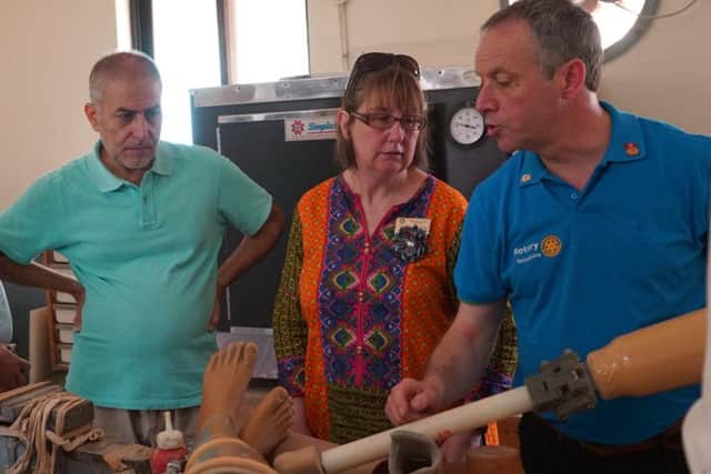 Limb clinic...Peter and Tricia find out more about the limb clinic during their trip in August 2016. On Friday, May 18, Peter will receive the prestigious Rotary International in Great Britain and Irelands Champions of Change award for his work on the medical unit project.