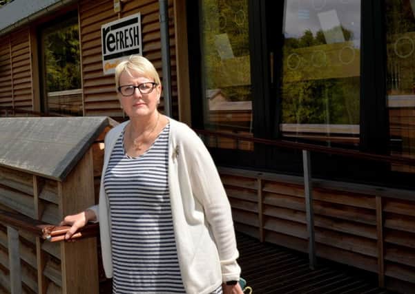 Councillor Clair Ramage outside Hawick's new Refresh cafe in Wilton Lodge Park.