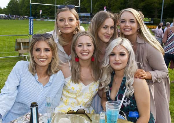 Amy Headspeath, Abigail Wilson, Marie Gallagher, Jade Thompson, Sophie Elder and Becky Smith bringing a touch of glamour to the rugby at Jed-Forest.