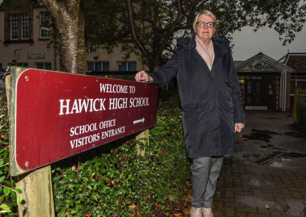Councillor Clair Ramage outside Hawick High School.