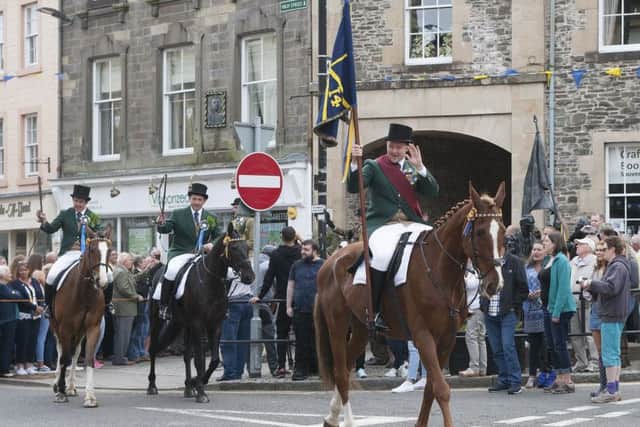 Cornet Gareth Renwick emerges with his party from the Tower Close at 8.30am.