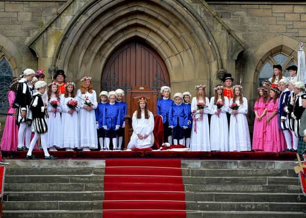 The Peebles Beltane Queen and her attendants.