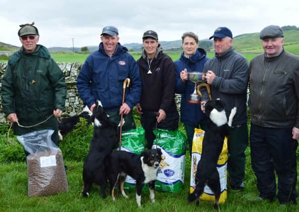 Pictured, from left, at Whitchesters Farm, Hawick, sheepdog trial - Alan Common, Davy Wallace, Hazel Brown, Nicky Watson (president, Upper Teviotdale Pastoral Society), Ian Brownlie and Duncan Robertson.