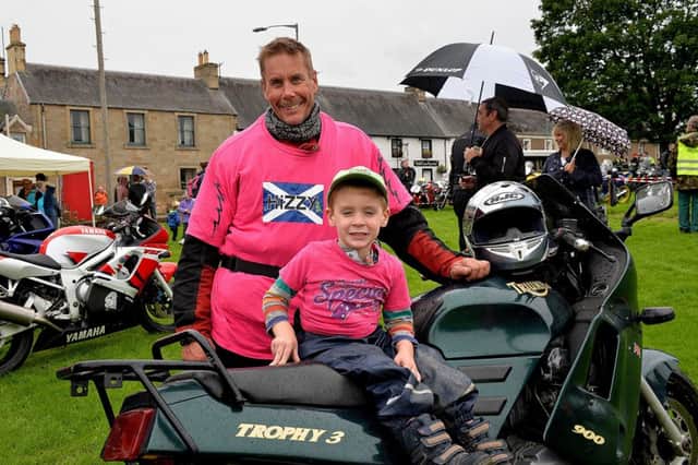 Four-year-old Douglas, and his dad Arron Marshall from Ancrum, in Denholm for the 16th annual Hizzy Run.