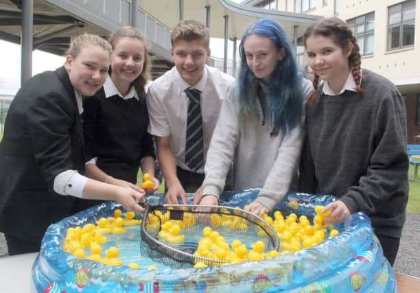 Lucy Whellans, Lily Hutchinson, Rhys Girling, Chloe Harper and Ailsa McIlroy at the duck dip.