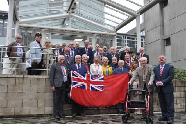Councillors and veterans of the Merchant Navy at the civic reception at Newtown.