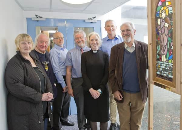 Margaret Addie, Colin McGrath, Costa Kontothanassis Practice Manager, Rev Sandy Young, Rev Anna Rodwell, Dr James Millar and Harry Tomczyk at Kelso Health Centre.