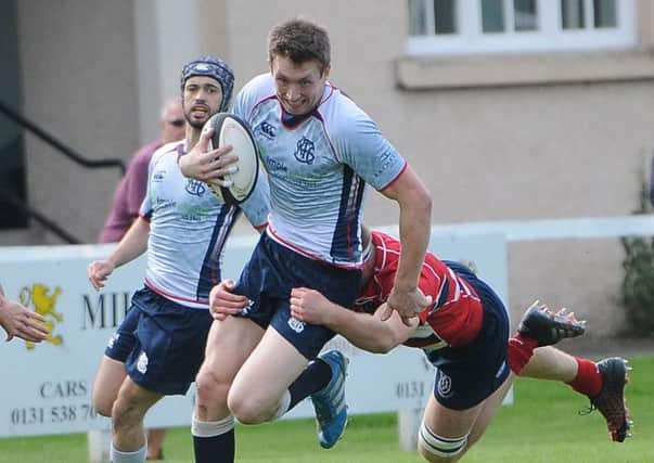 Josh Welsh (in previous action here) scored the second of Selkirk's two tries at Hamilton (picture by Grant Kinghorn).