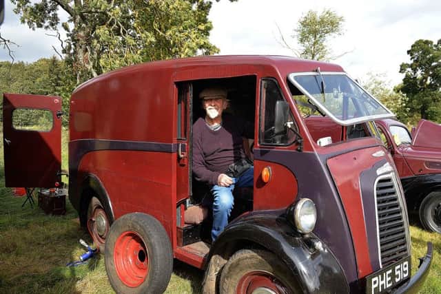 Dave from Oxton with his Morris J type1928 van ,who was having a little trouble with a tyre