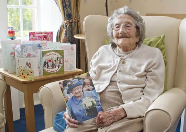Dorothy McCrerie celebrating her 105th birthday at Bonchester Bridge Care Home.