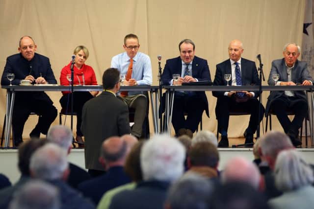 Campaign for Borders Rail's annual general meeting and public Q&A: left to right, Brian Eaton, Shona Haslam,John Lamont,Paul Wheelhouse,John Stevenson and Richard Morris.