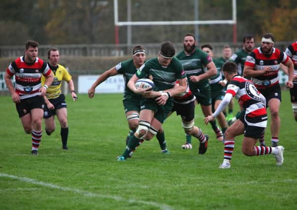 Second-row forward Daniel Suddon in possession for Hawick against Stirling County (picture by Steve Cox).