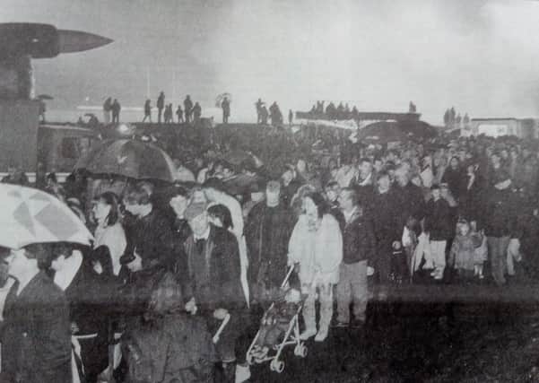 Crowds at Riverside Park, Jedburgh for bonfire night in 1993.