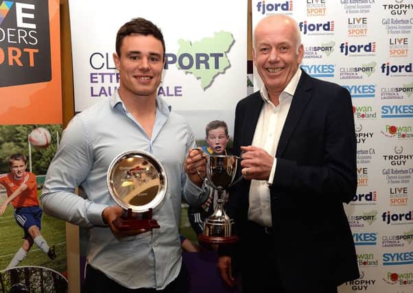 Lee Jones, left, with Douglas Watt from award sponsor Sykes Global Services Ltd (picture by Alwyn Johnston).