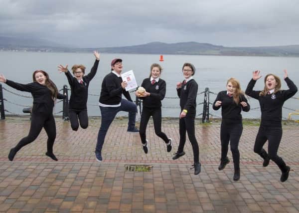Kelso High School's winning poets and musicians, from left: Leona Brown,
Liberty Barber, Alex Bissett, Lexi Reader, Beth Fletcher, Chloe Nicol and Sophie Hogarth.