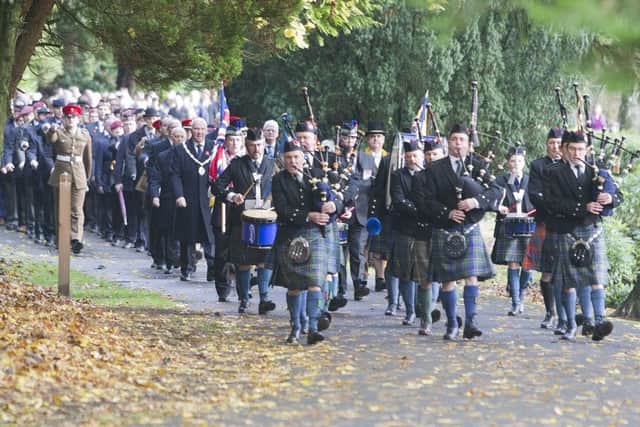 Hawick Pipe Band leads the parade to Hawick's Wilton Lodge Park.