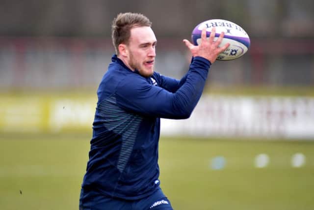 Stuart Hogg at Netherdale for the Scotland squad's open training session in February during this season's Six Nations tournament (picture by Alwyn Johnston)