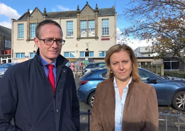 MP John Lamont and MSP Rachael Hamilton outside Hawick High School.