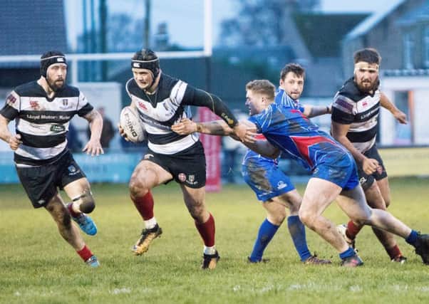 Kelso's Gregor Mein charges at the Kirkcaldy defence (picture by Gavin Horsburgh).