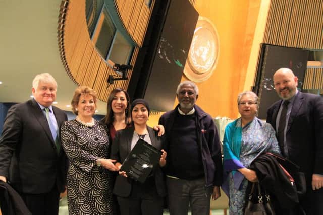 Andrew Anderson (far right), as Front Line Defenders receives a UN Prize for Human Rights