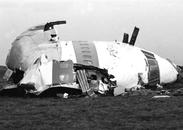 The nose section of the Pan Am Boeing 747 flight 103 airliner, lies in a field near Lockerbie after the crash on to the town killing 270 people - all 258 on board and 12 more on ground.