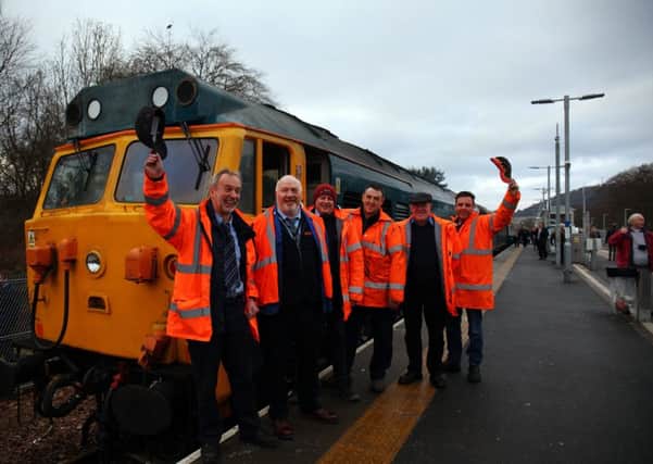A special 50 class train arrives at Tweedbank station to mark the 50th anniversary of the closure of the railway line that has now partially re-opened.
