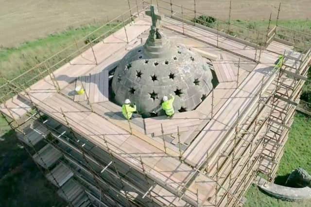 Restoration work is under way on the Monteath Douglas Mausoleum, near Ancrum. Photo: Borders Aerial Photography.