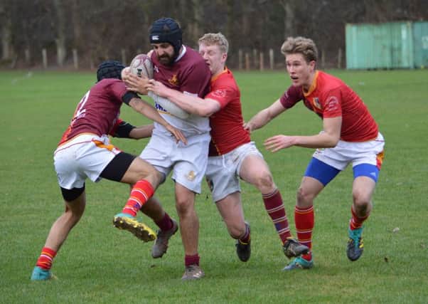 Gala YM, in maroon, enjoyed a good win over Edinburgh University Medics (picture by Brian Gould).