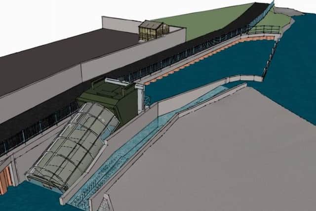 What the proposed water turbine generator at The Cauld could look like.