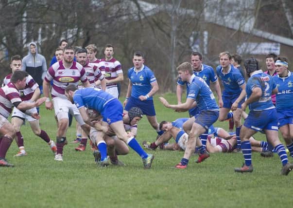 The reserve league fixture between blue-kitted Jed-Forest and Watsonians was a significant occasion for the Campbell clan (picture by Bill McBurnie).